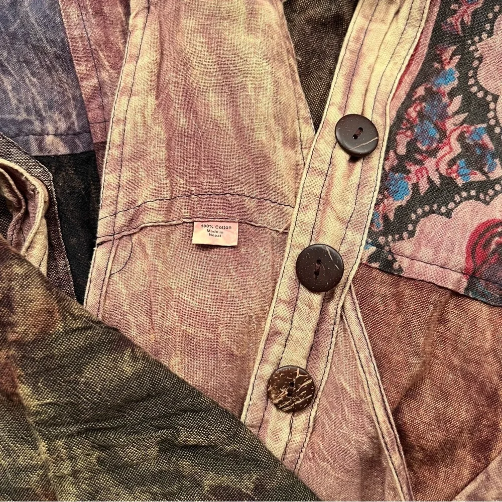 Bohemian Hippy Patchwork Jumpsuit Nepal Multi Fabric Harem Pant Baggy Fit Large - Picture 8 of 8